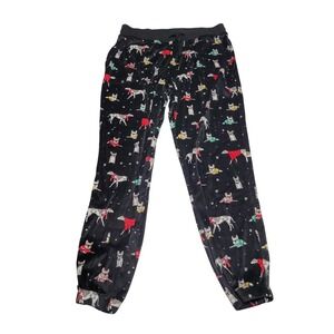Core‎ Treasures Black Dog Print Velour Pajama Pants Lounge Sleepwear Size M